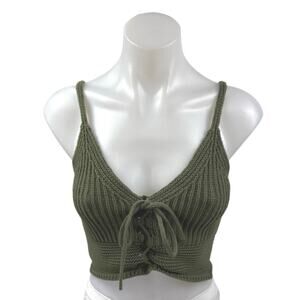 Zara Green Crochet Knit Sleeveless Lace Up Tie Camisole Cami Crop Top Size M